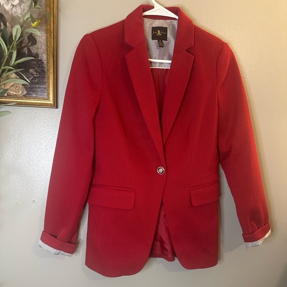 Julian Leopold Studio Red Textured Blazer Jacket Women Preppy Career Classic S - Picture 6 of 8